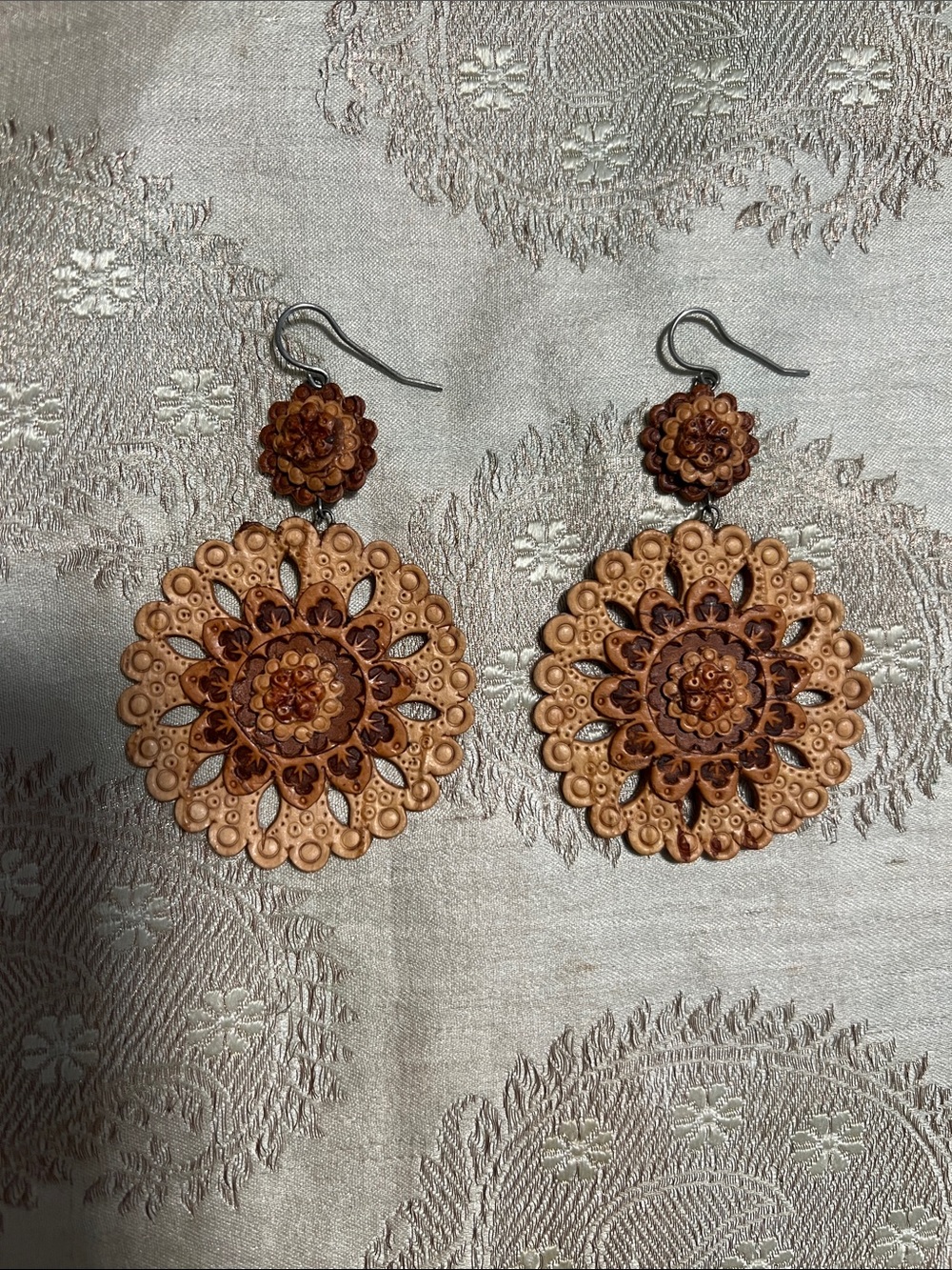 Artisan Brown Floral Carved Drop Earrings